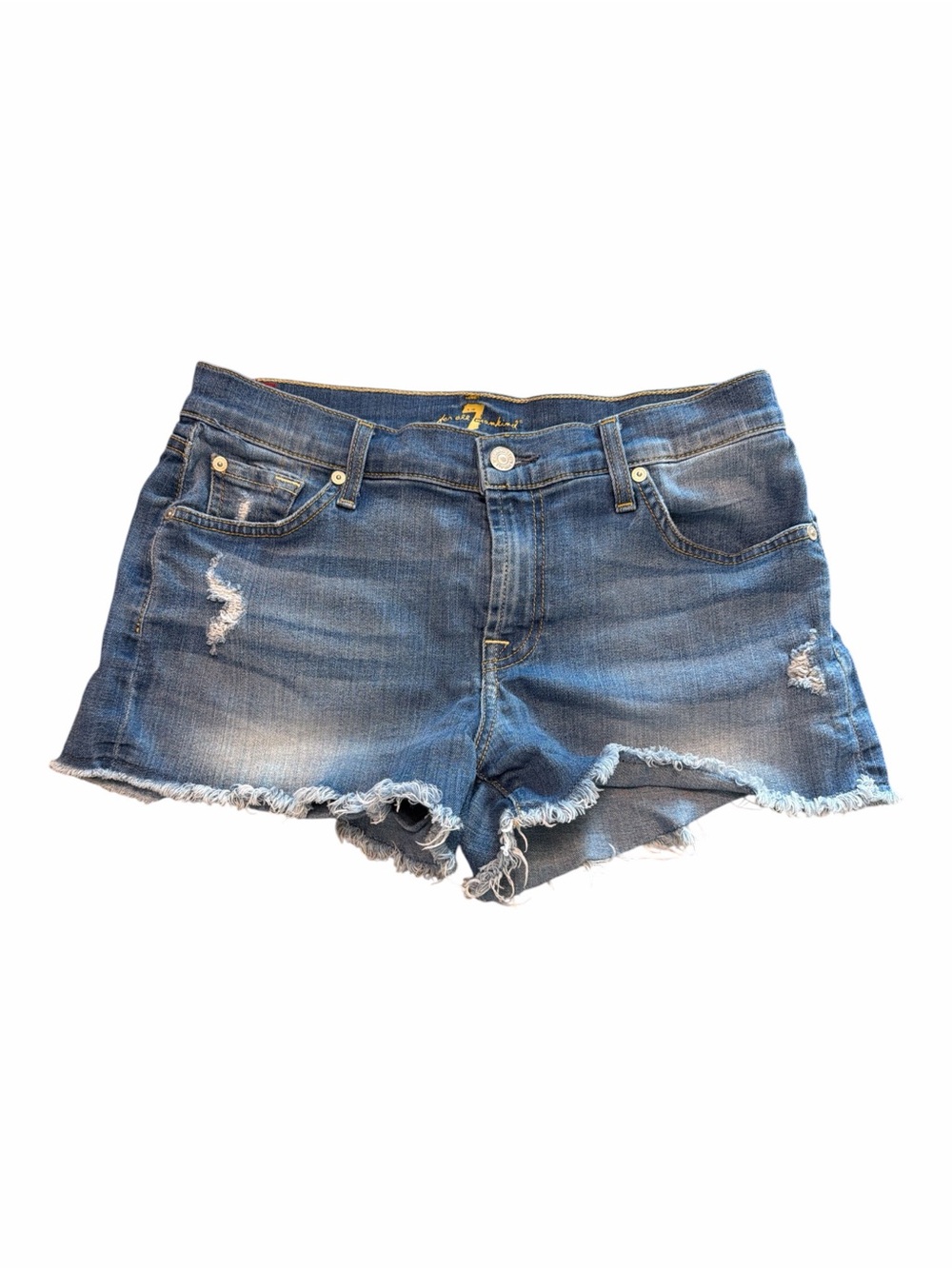 Y2K 7 For All Mankind Distressed Raw Hem Denim Cutoff Shorts 28